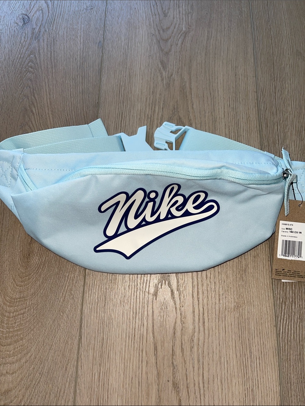 💙NEW!!!💙 Nike Light Blue Script Waist Bag with NIKE logo. zippered front & back.